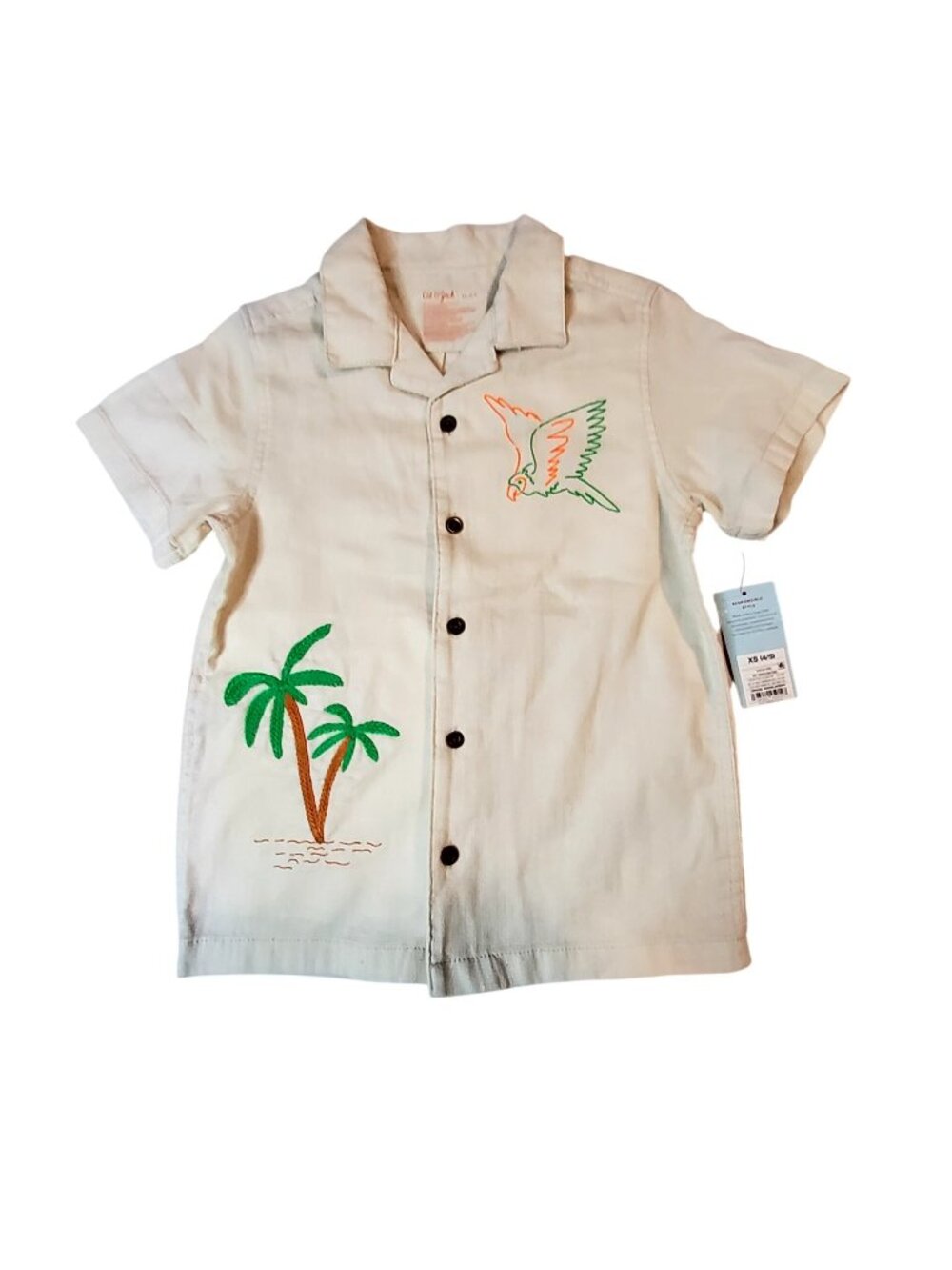 Cat & Jack Kids Size  XS Short-Sleeve Button-Up Shirt With Embroidered Parrot
